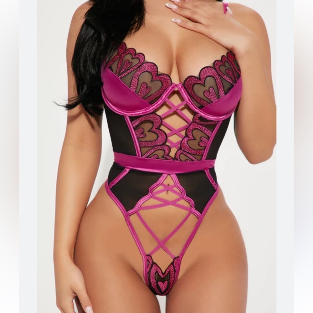 Satin mesh hearts teddy lingerie